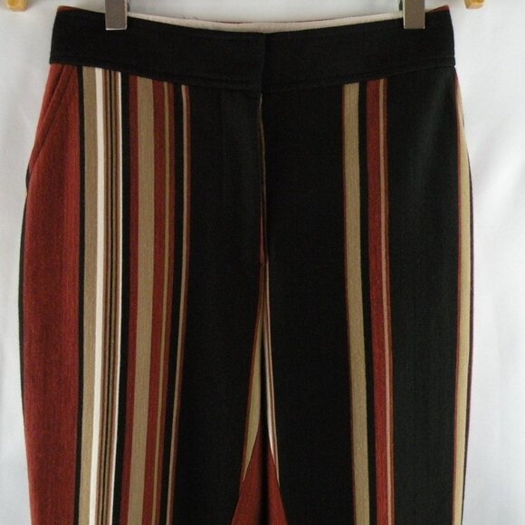 TORY BURCH Pants Women 4 Brown Stripe Phoebe Stretch Gold Buttons Cropped - Picture 3 of 7